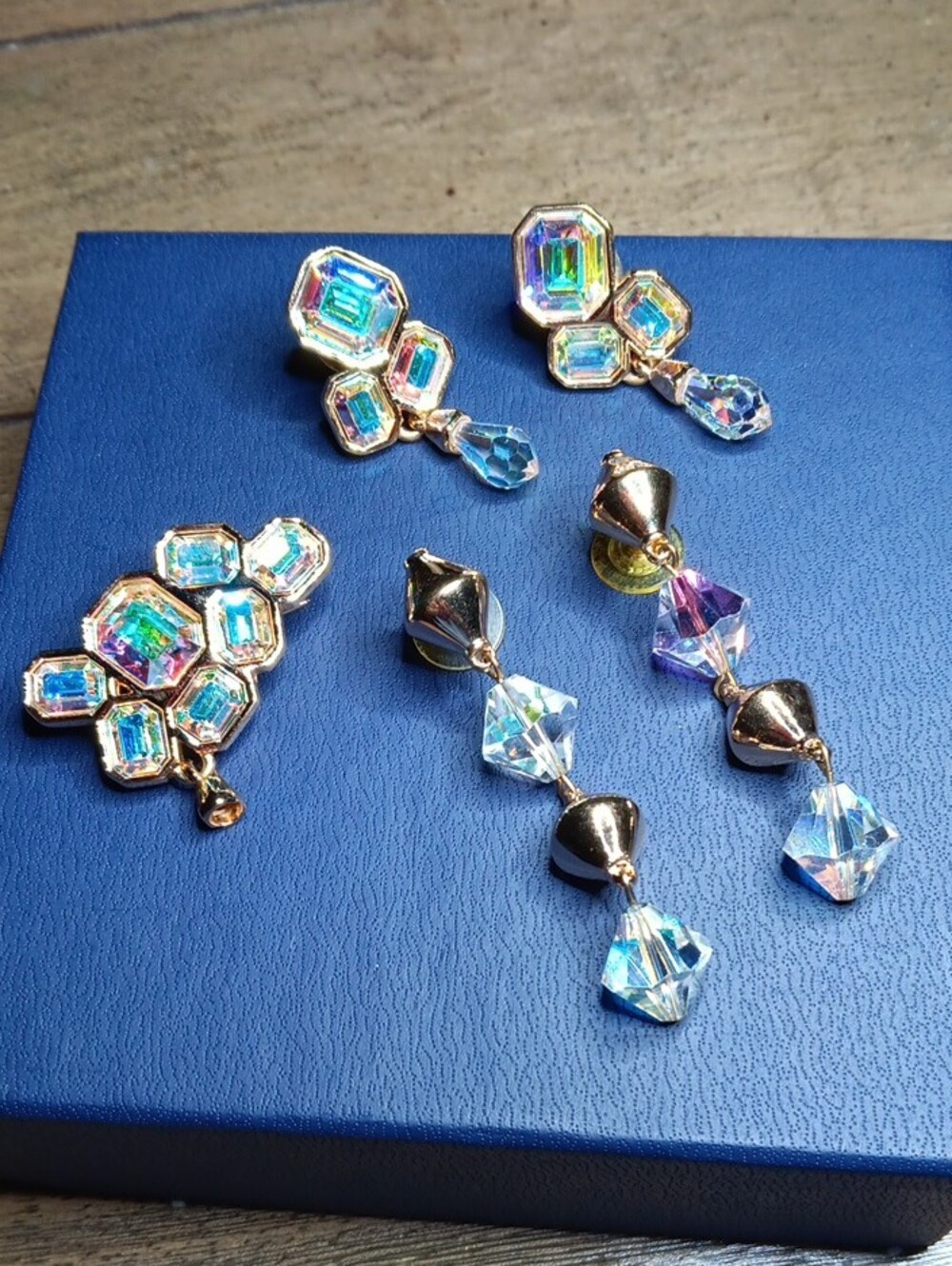Swarovski Crystal Iridescent Brooch And Drop Earrings Set, Plus Extra Earings